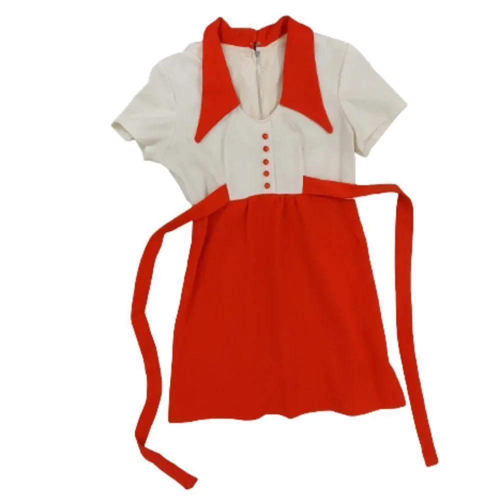 Vintage 1960s 1970s Pointed Dagger Collar Empire Waist Babydoll Dress - Picture 7 of 15